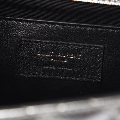 Saint Laurent Metallic Grain De Poudre Textured Mixed Matelasse Triquilt Medium Monogram Satchel Silver 6 of 10