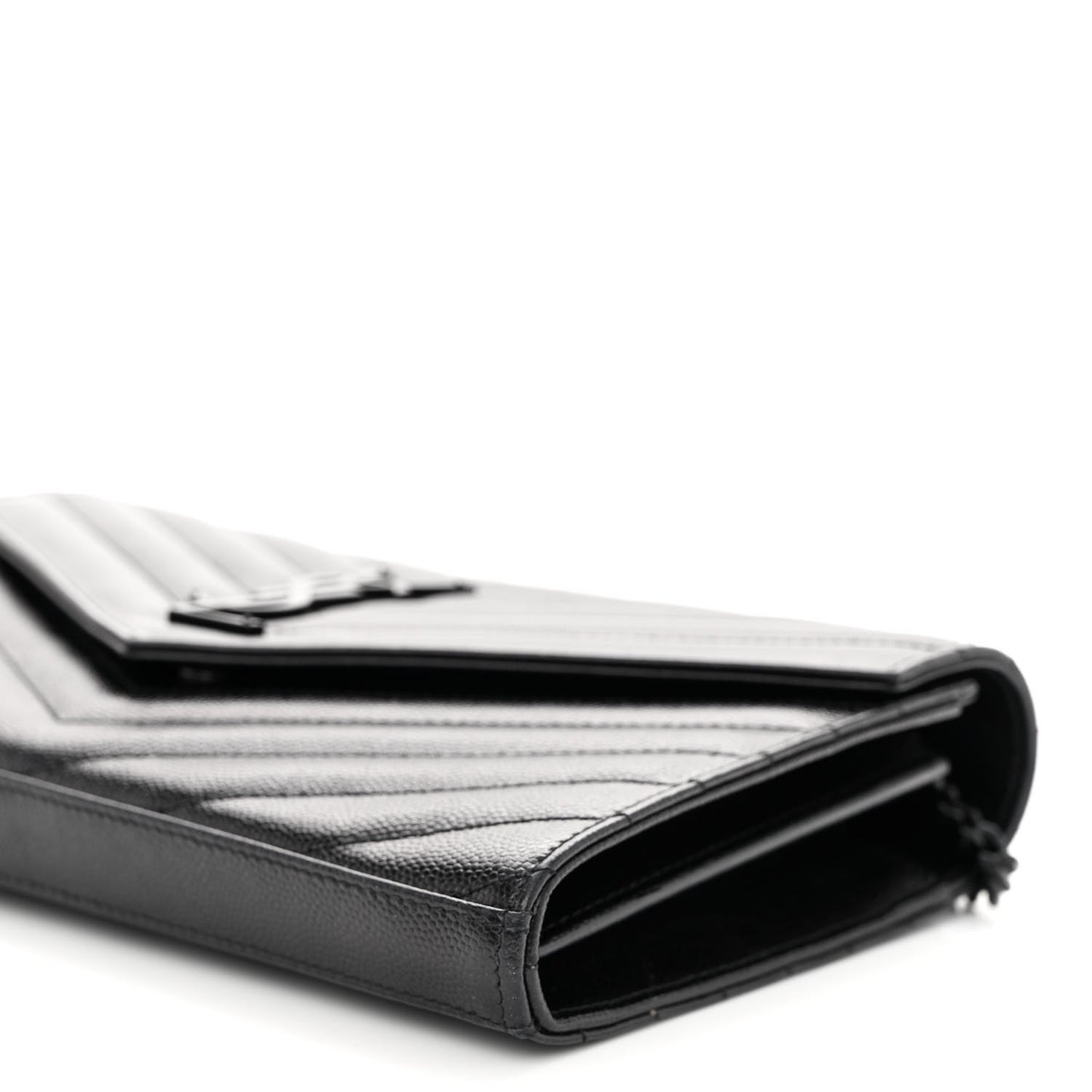 Grain De Poudre Matelasse Chevron Monogram Monochrome Chain Wallet Black