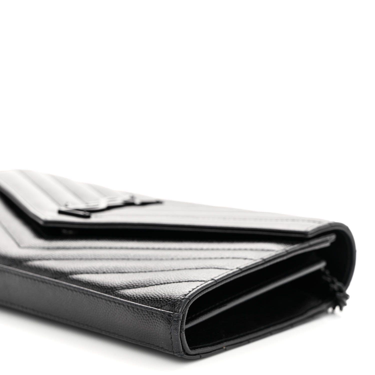 Saint Laurent Grain De Poudre Matelasse Chevron Monogram Monochrome Chain Wallet Black 9 of 9