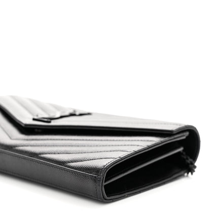 Saint Laurent Grain De Poudre Matelasse Chevron Monogram Monochrome Chain Wallet Black 9 of 9
