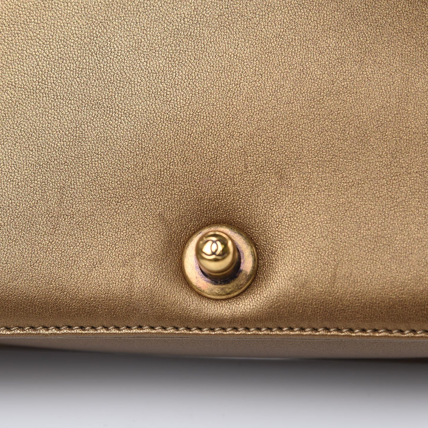 Metallic Calfskin Quilted Small Boy Flap Gold