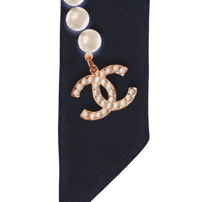 Chanel Silk Pearl CC Slim Bandeau Scarf Dark Navy 3 of 3