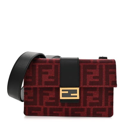 Fendi Recycled Fabric Jacquard Vitello Grace FF 1974 Baguette Belt Pouch Rosso Marlboro Black 1 of 10