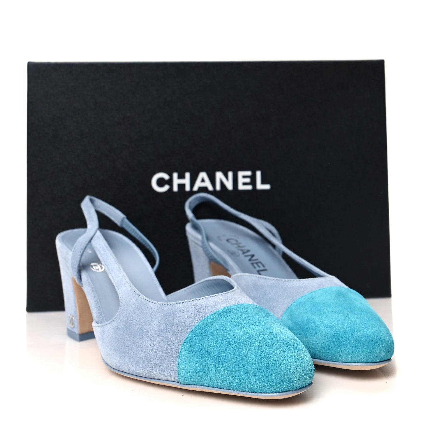 Suede Cap Toe CC Slingback Pumps 37.5 Light Blue Turquoise