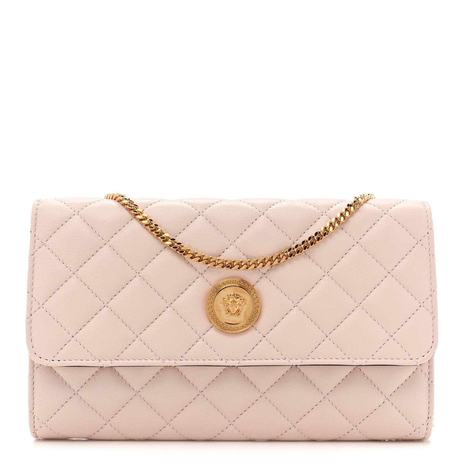 Versace Lambskin Quilted Medusa Wallet on Chain Crossbody Light Pink 1 of 12