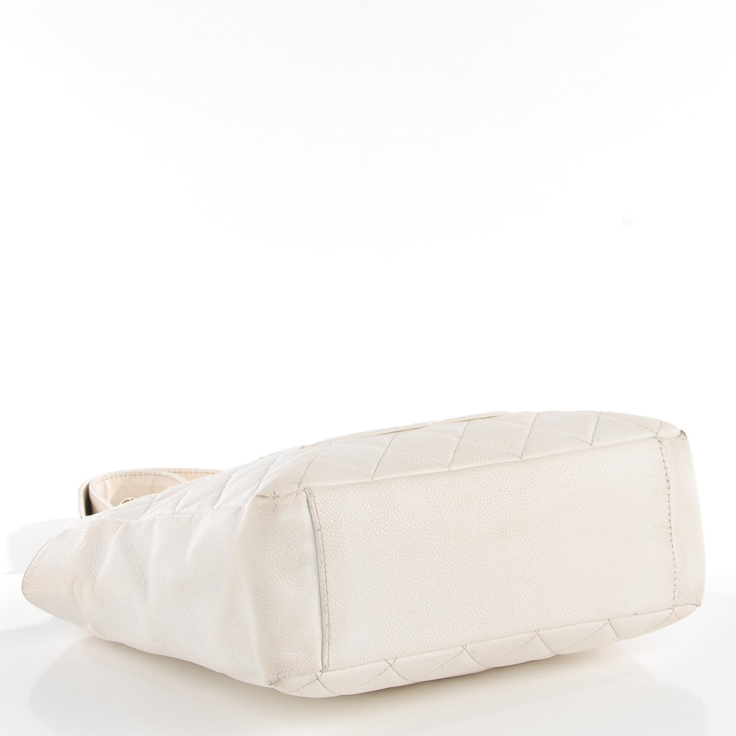 Caviar Quilted Petit Shopping Tote PST White