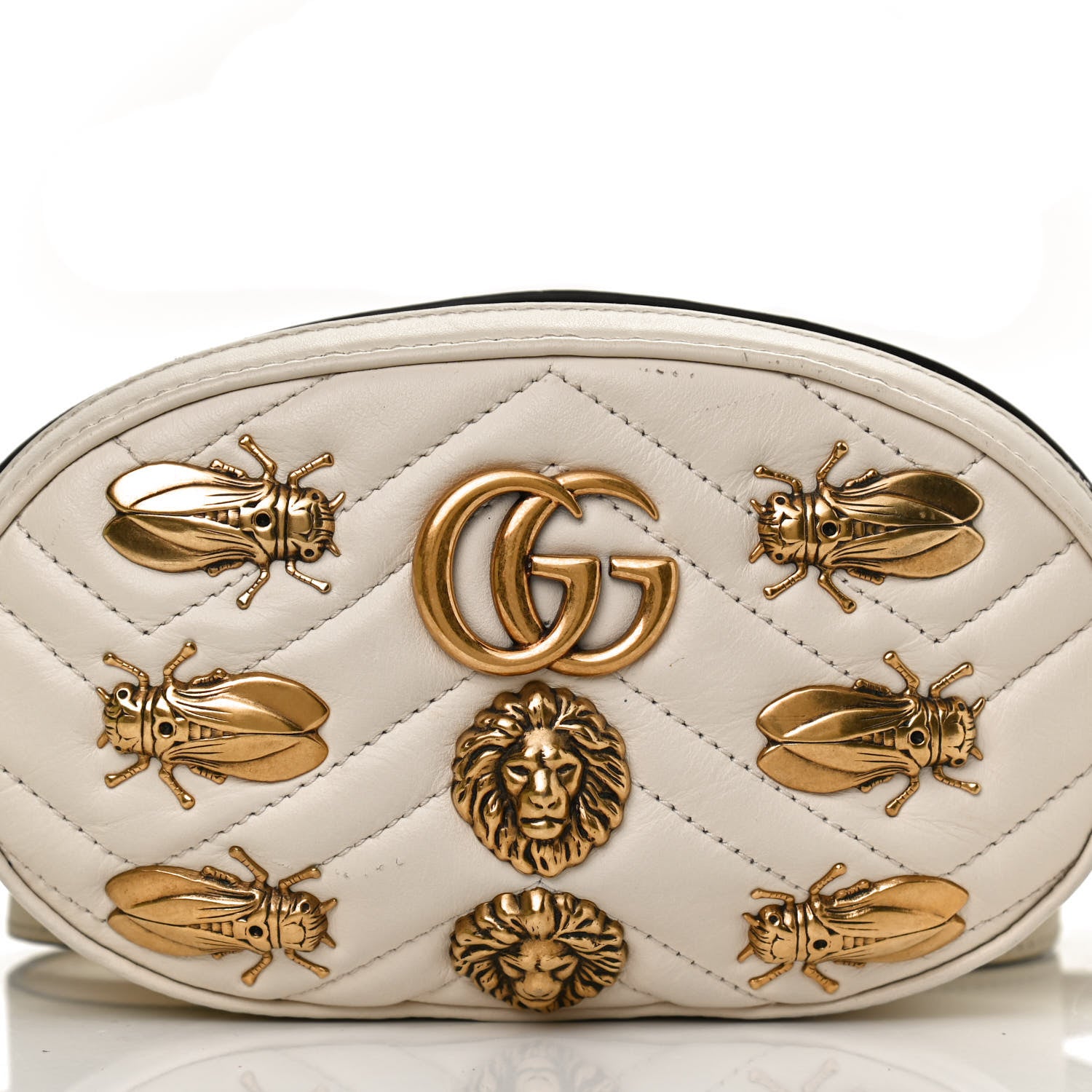 Gucci Calfskin Matelasse Animal Studs GG Marmont Belt Bag 95 38 White 11 of 12