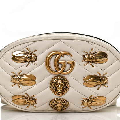 Gucci Calfskin Matelasse Animal Studs GG Marmont Belt Bag 95 38 White 11 of 12