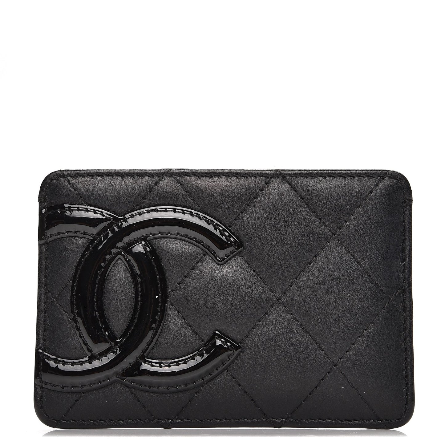 Calfskin Quilted Cambon Card Holder Black