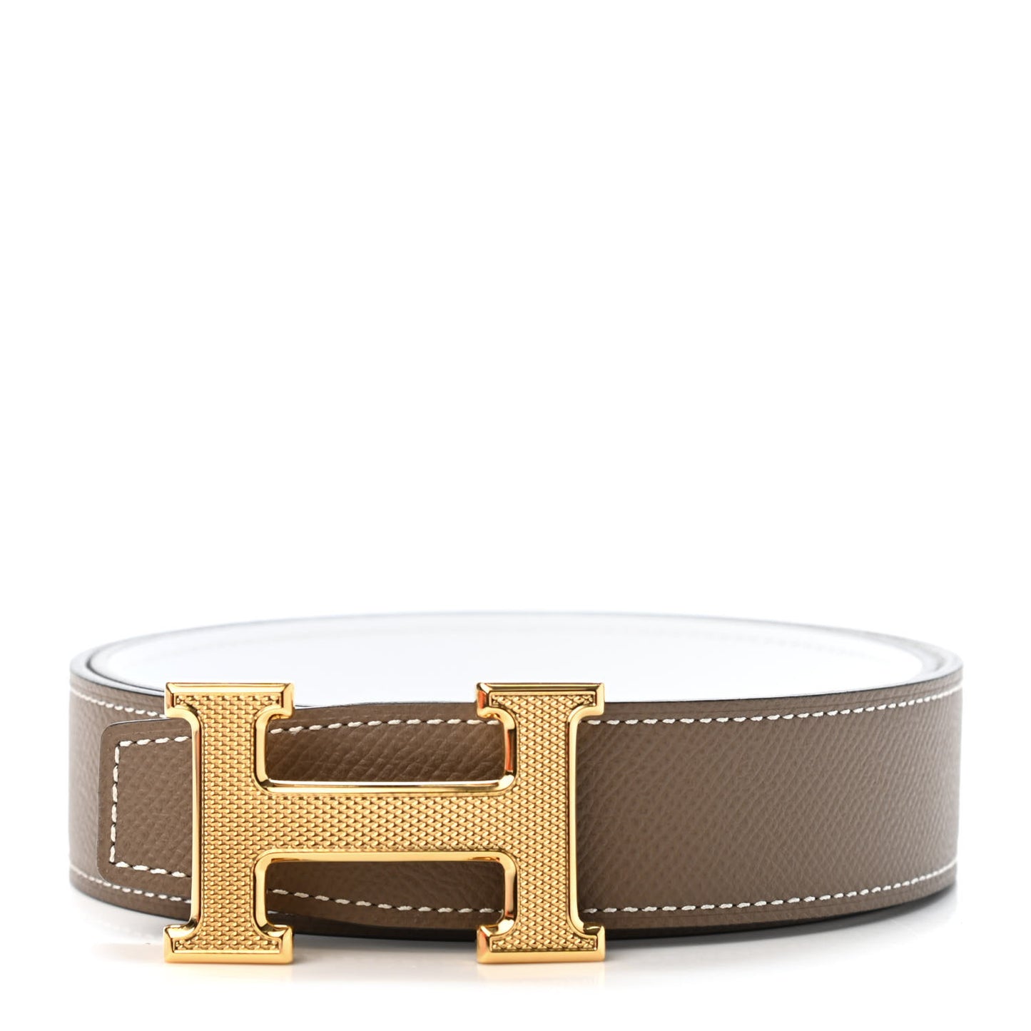 Epsom 32mm Guilloche H Belt 75 Etoupe White