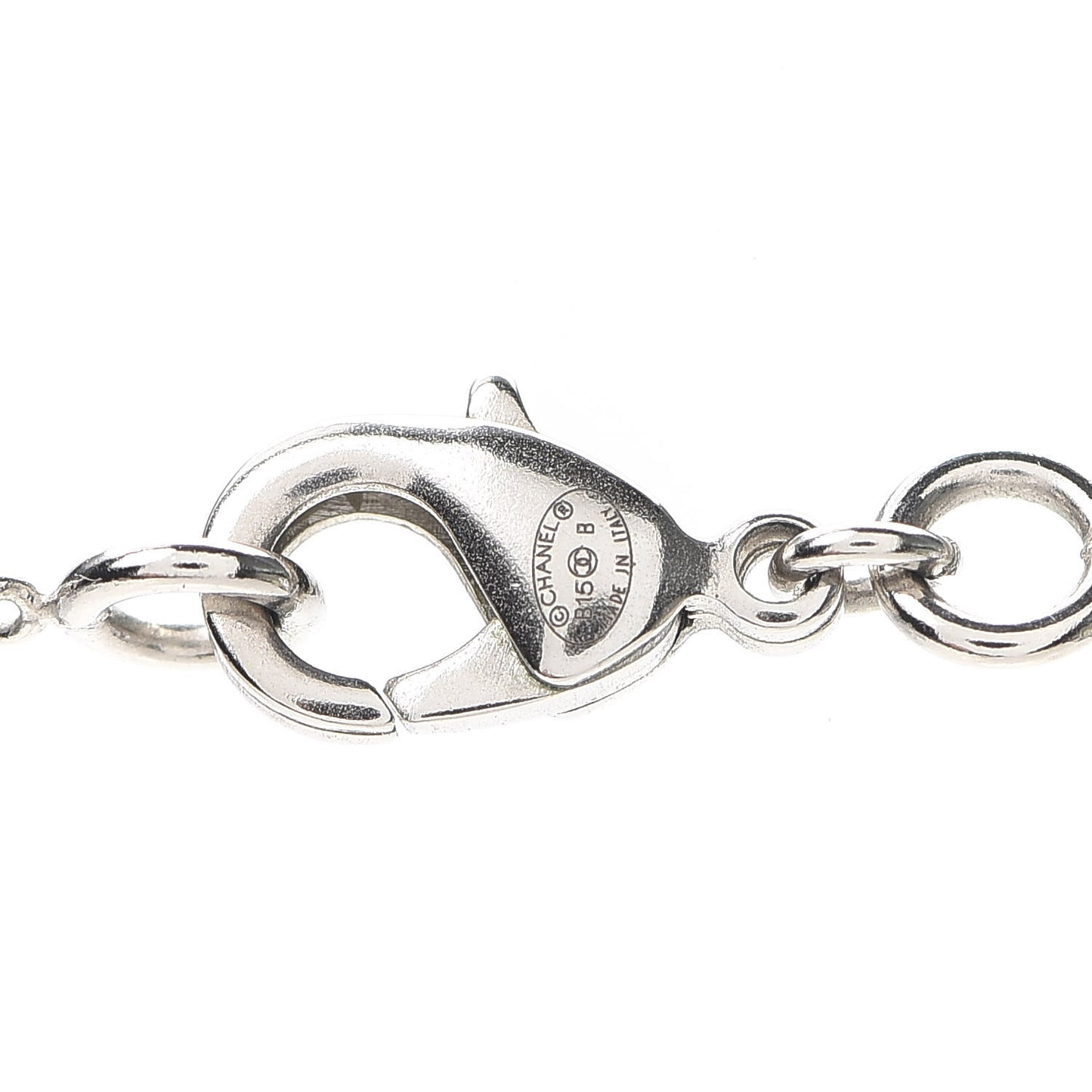 Resin Pearl CC Shield Drop Necklace Silver