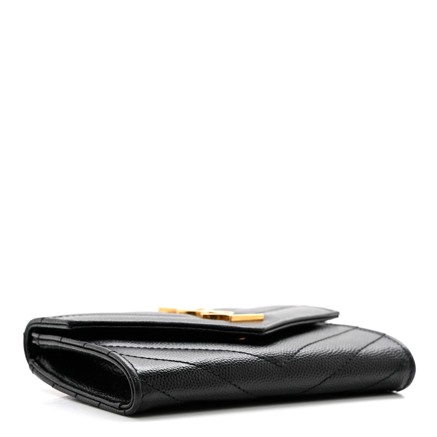 Saint Laurent Grain De Poudre Matelasse Chevron Small Monogram Envelope Wallet Black 4 of 6