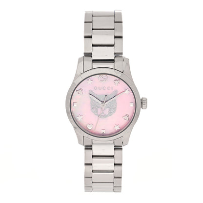Gucci Stainless Steel Pink Mother of Pearl 27mm G-Timeless Cat Quartz Watch 1 of 4