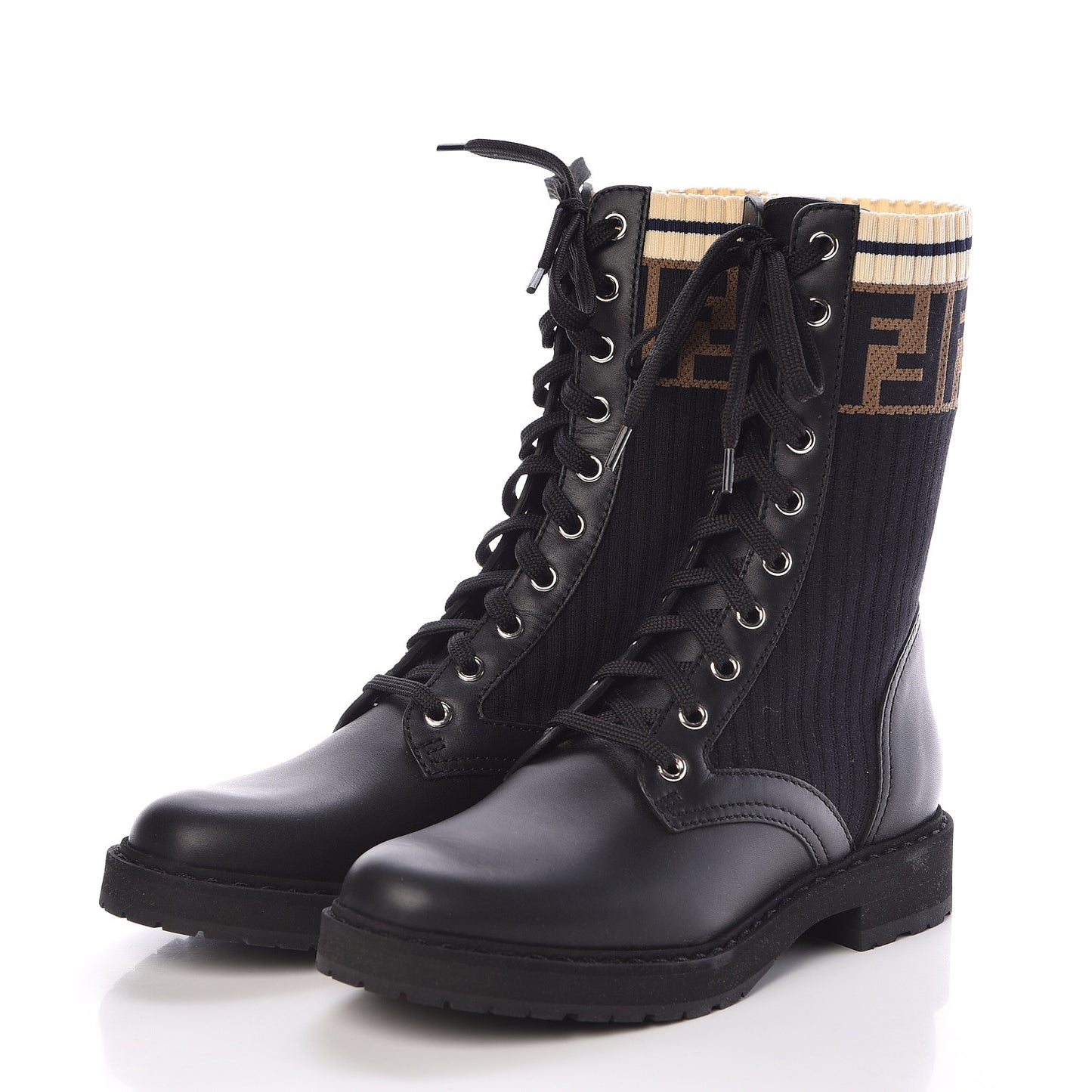 Calfskin Stretch Fabric Rockoko Biker Boots 35.5 Tobacco Black Marino