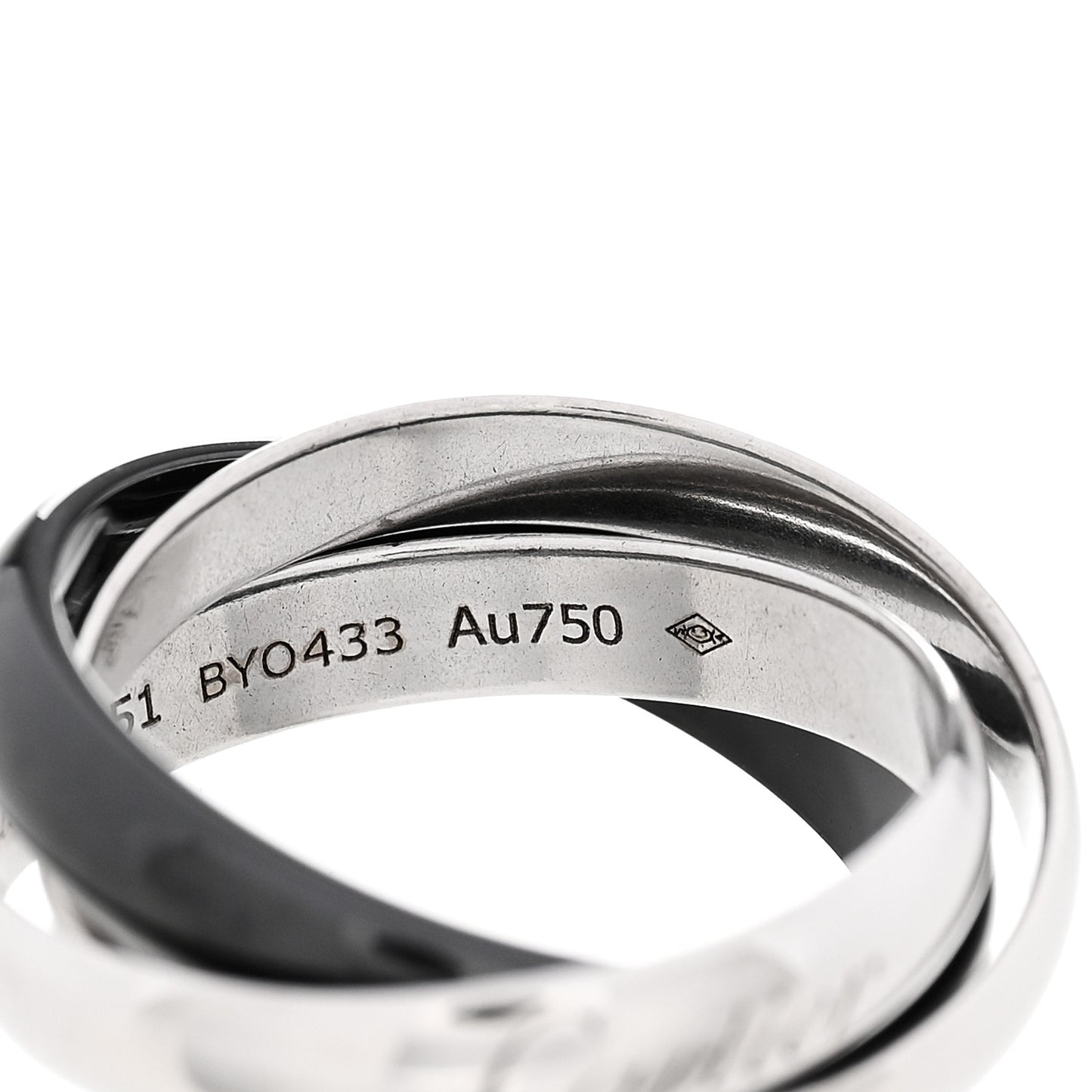 18K White Gold Black Ceramic Trinity Ring 51 5.75