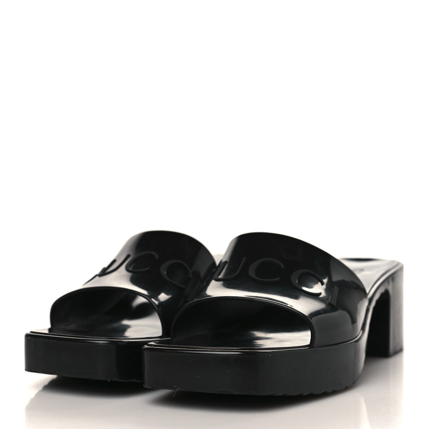 Rubber Gucci Logo Womens Platform 20/60mm Slide Sandals 38 Black