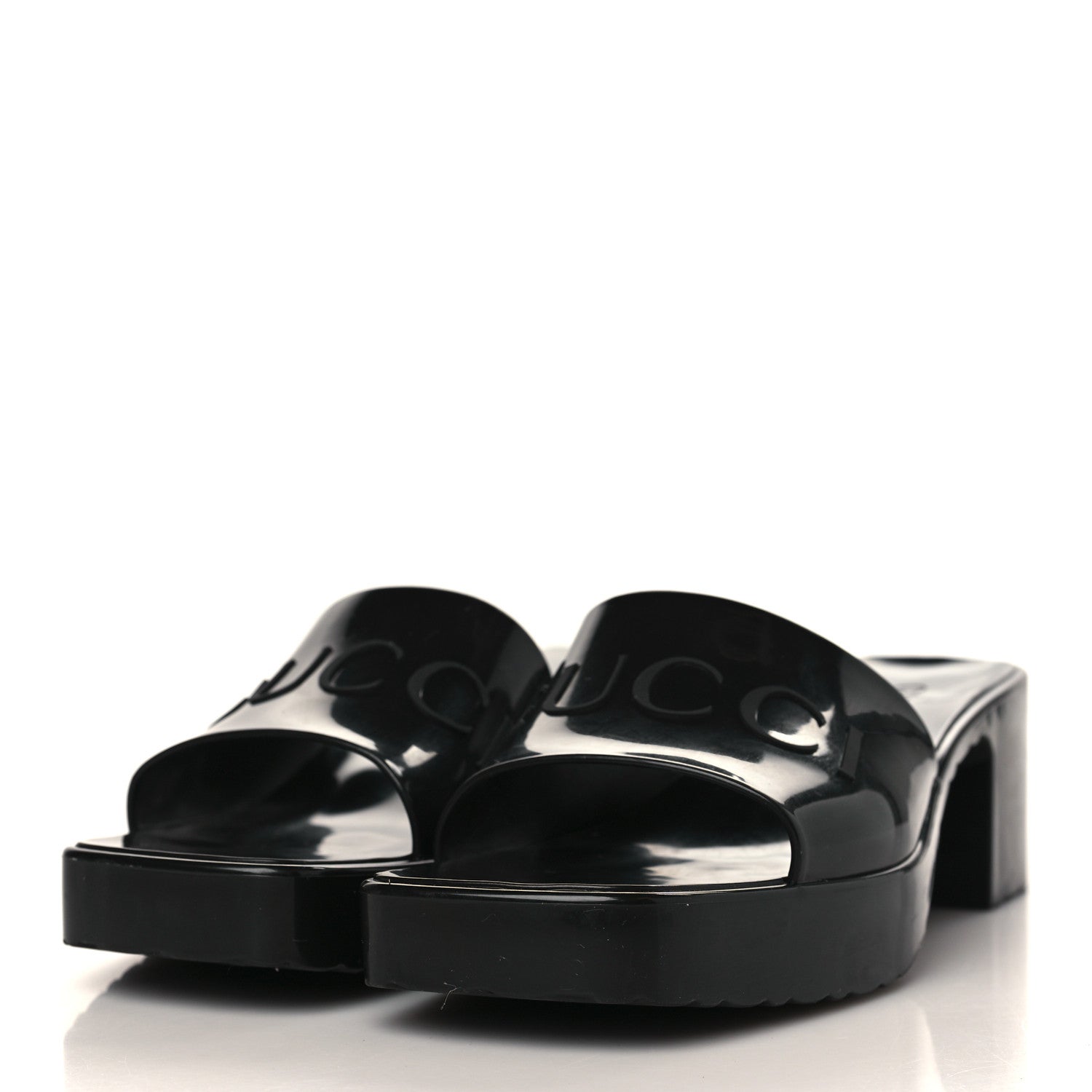 Gucci Rubber Gucci Logo Womens Platform 20/60mm Slide Sandals 38 Black 3 of 10