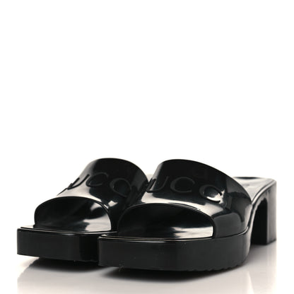 Gucci Rubber Gucci Logo Womens Platform 20/60mm Slide Sandals 38 Black 3 of 10