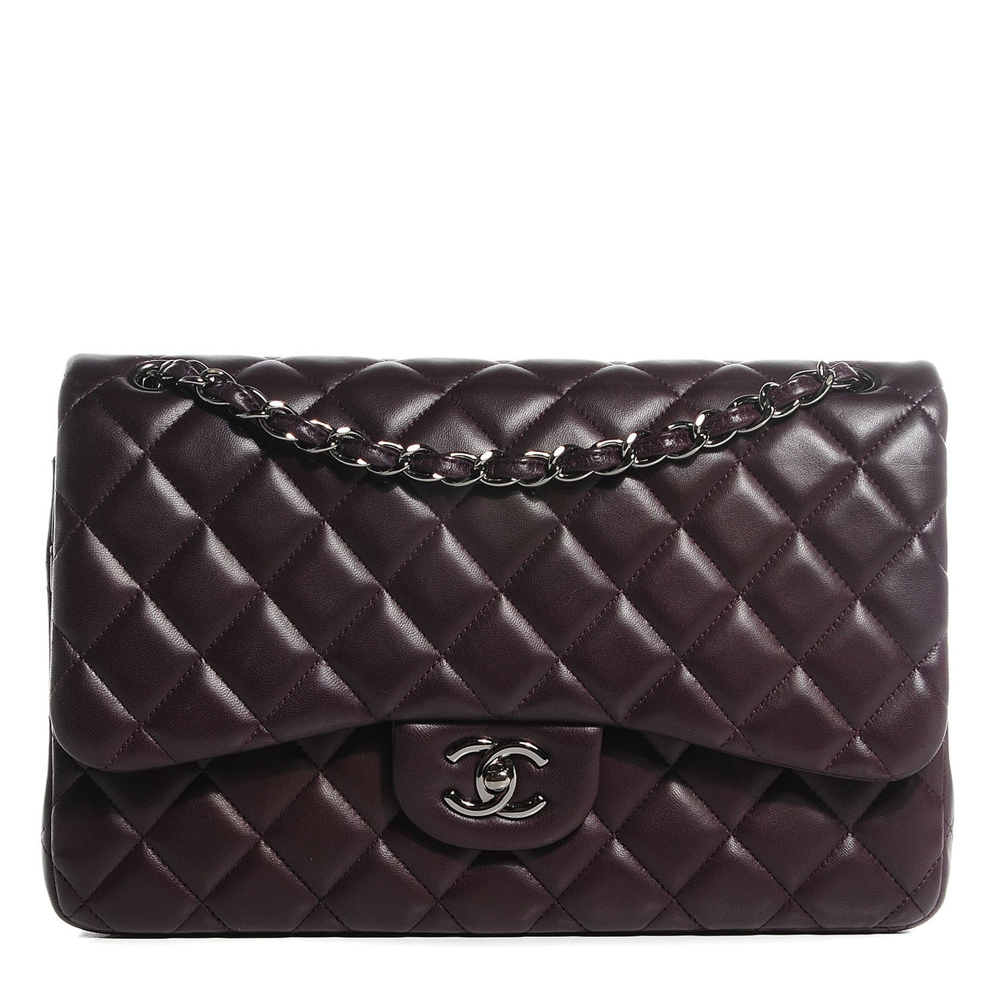 Lambskin Quilted Jumbo Double Flap Dark Plum