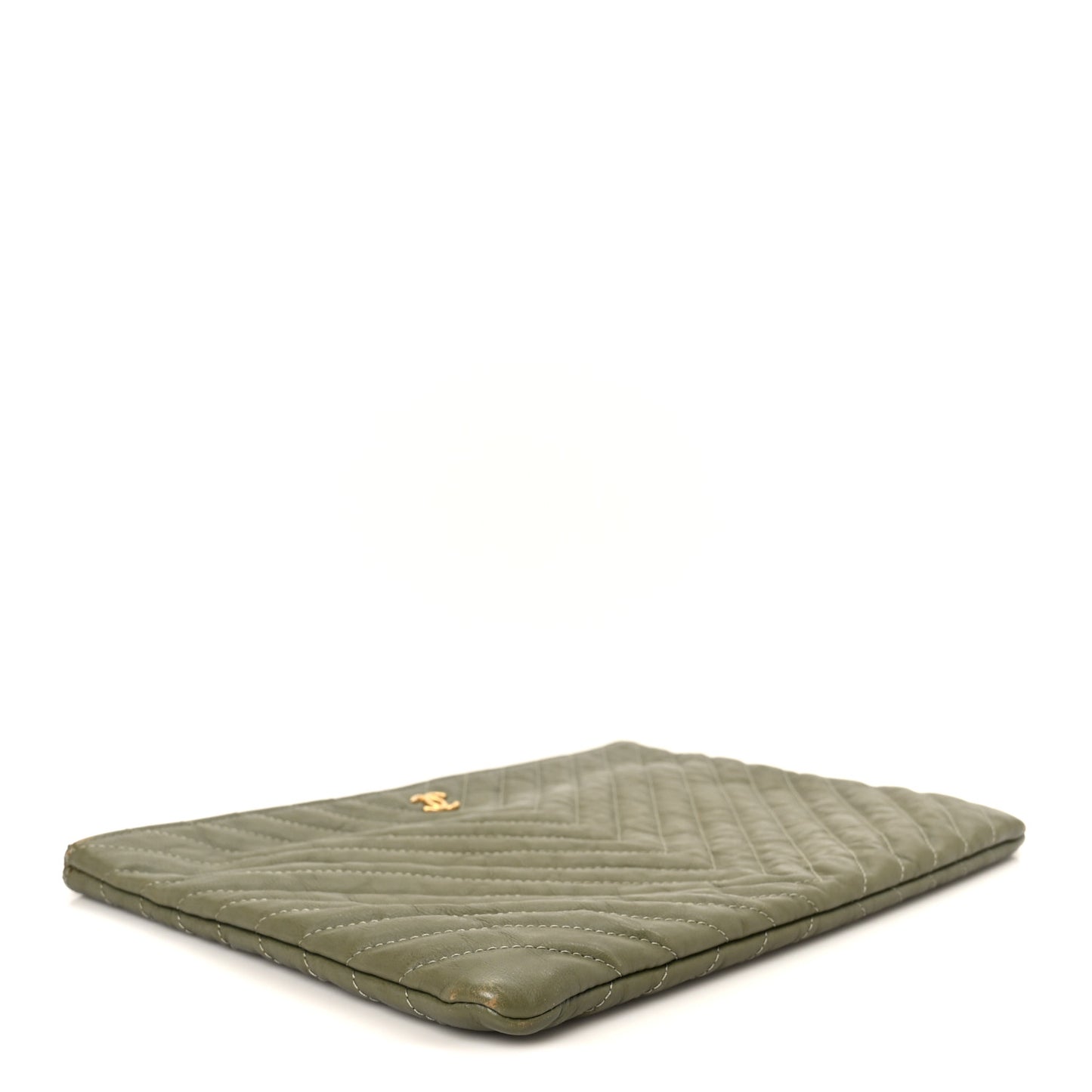 Calfskin Chevron Quilted Medium Cosmetic Case Khaki