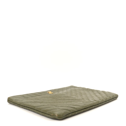 Chanel Calfskin Chevron Quilted Medium Cosmetic Case Khaki 4 of 8