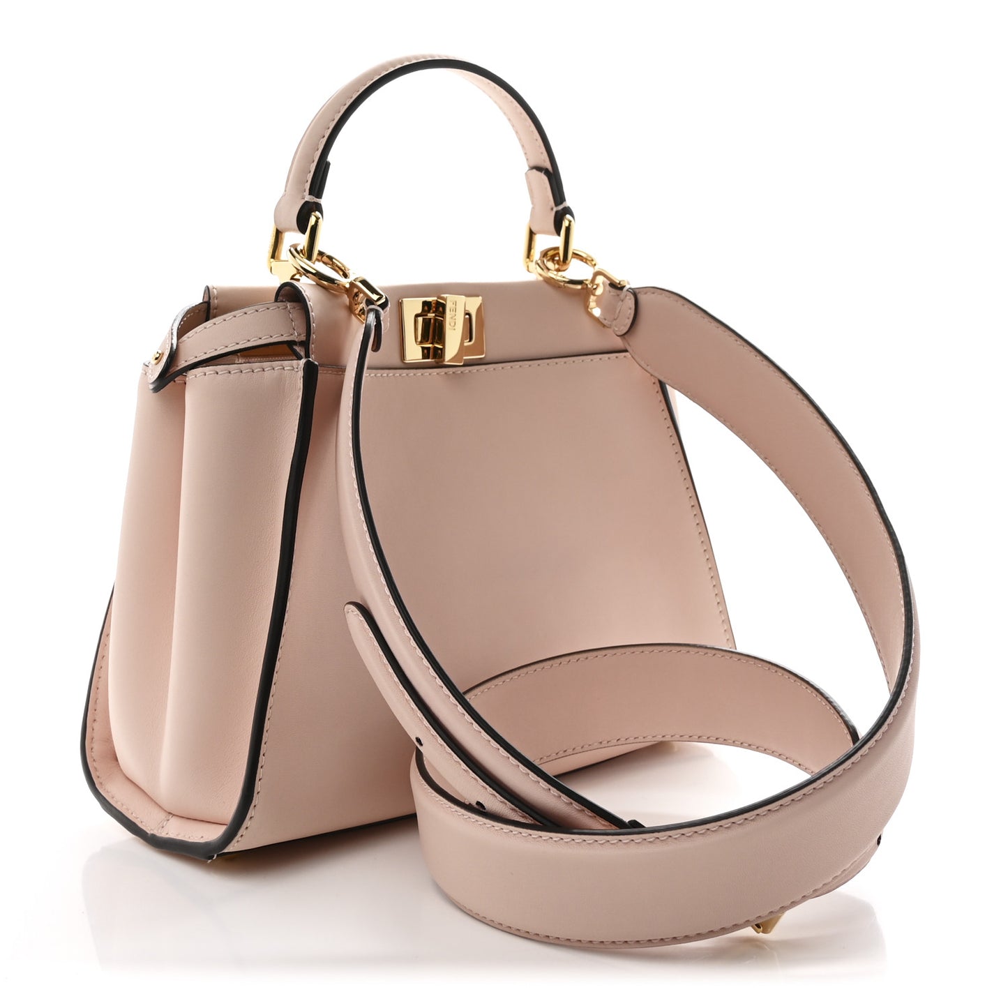 Vitello Seta Canvas FF Embroidered Mini Peekaboo Iconic Satchel Rosa Confetto
