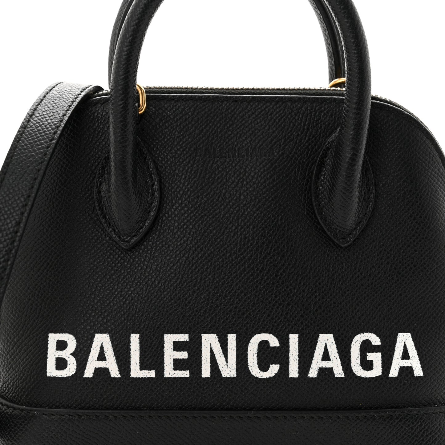 Signature Grained Calfskin XXS Ville Top Handle Bag Black White