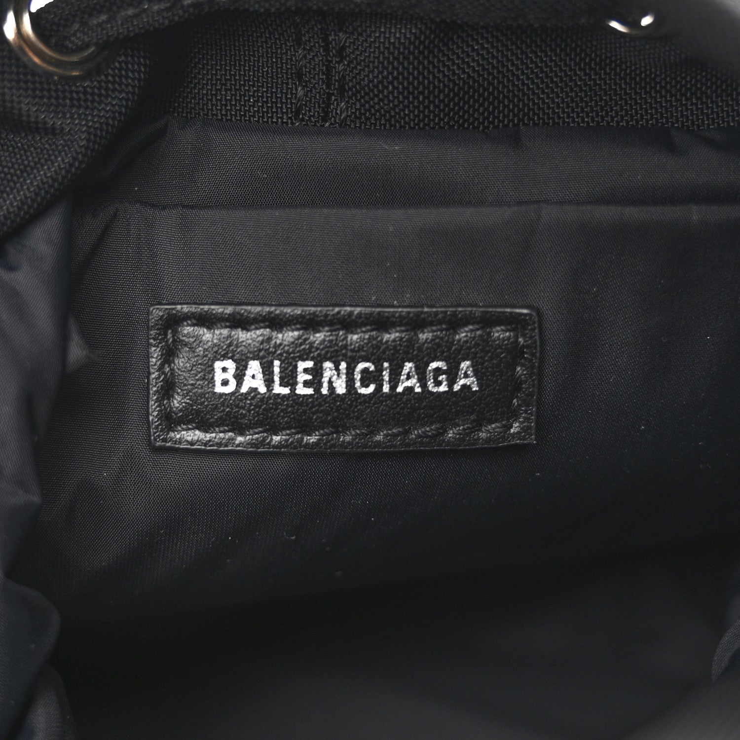 Balenciaga Recycled Sport Nylon Logo Embroidered Wheel Drawstring Bucket Bag Black White Black White 6 of 10