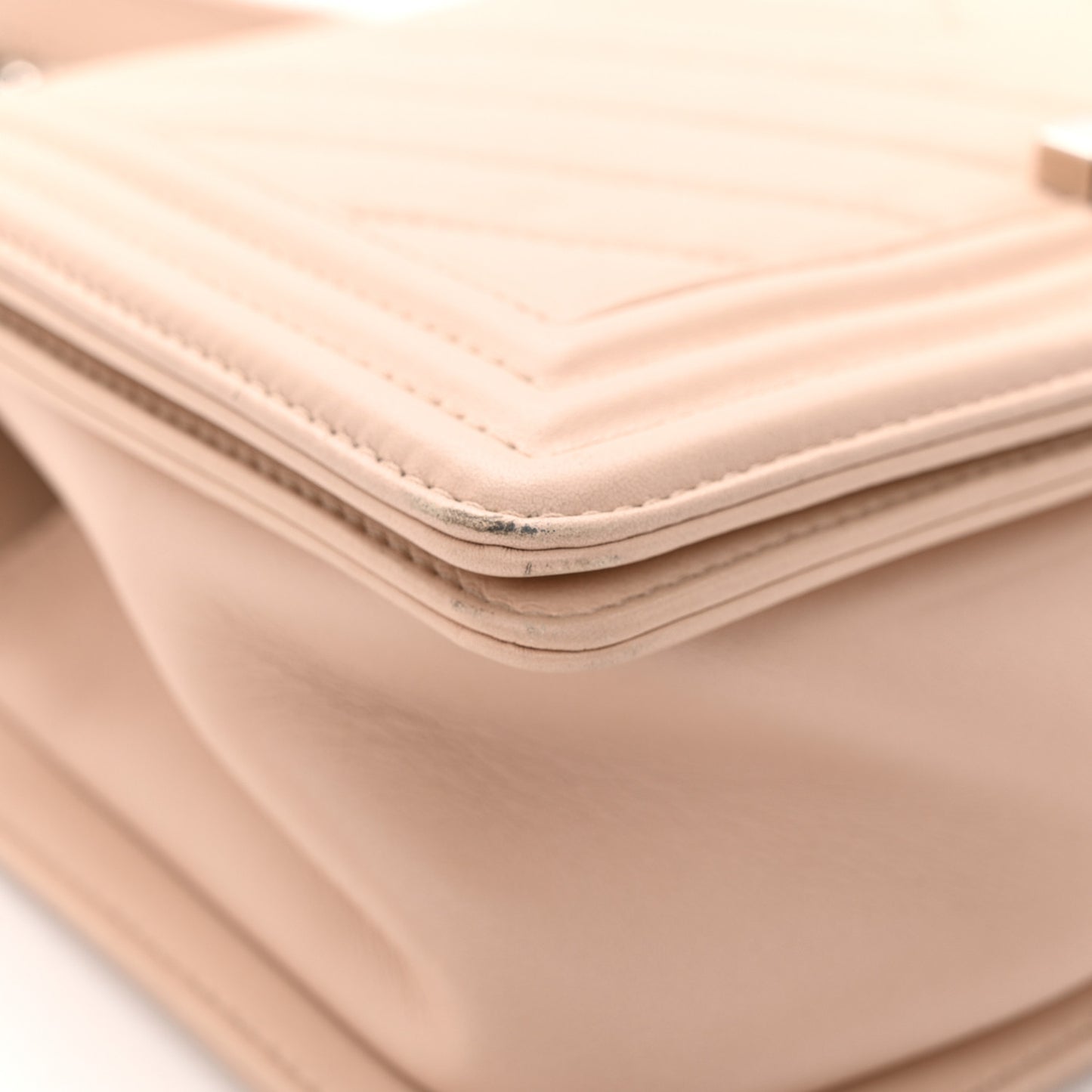 Calfskin Chevron Quilted Medium Boy Flap Beige