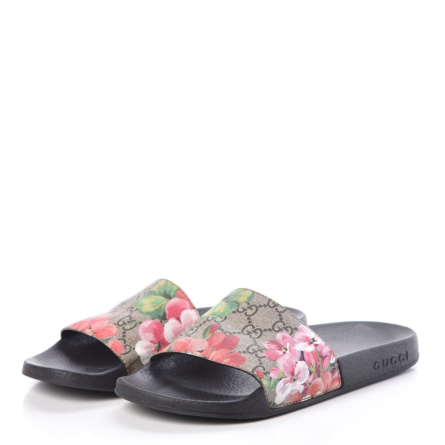 GG Supreme Monogram Blooms Slide Sandals 37 Beige Multicolor