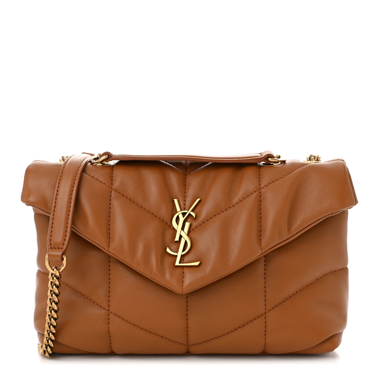 Lambskin Quilted Toy Loulou Puffer Monogram Chain Satchel Dark Cork