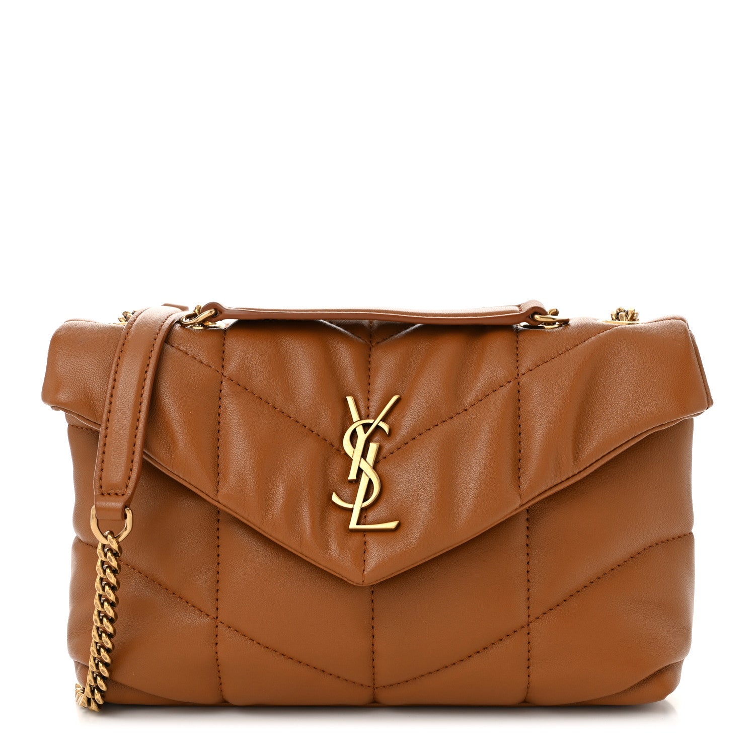 Saint Laurent Lambskin Quilted Toy Loulou Puffer Monogram Chain Satchel Dark Cork 1 of 10