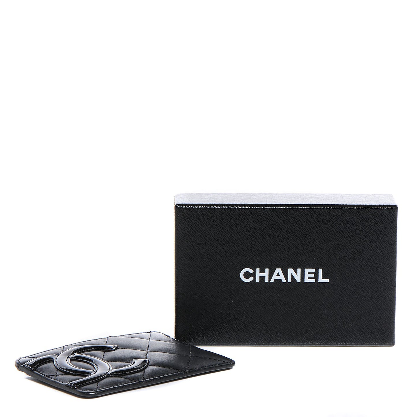 Calfskin Quilted Cambon Card Holder Black
