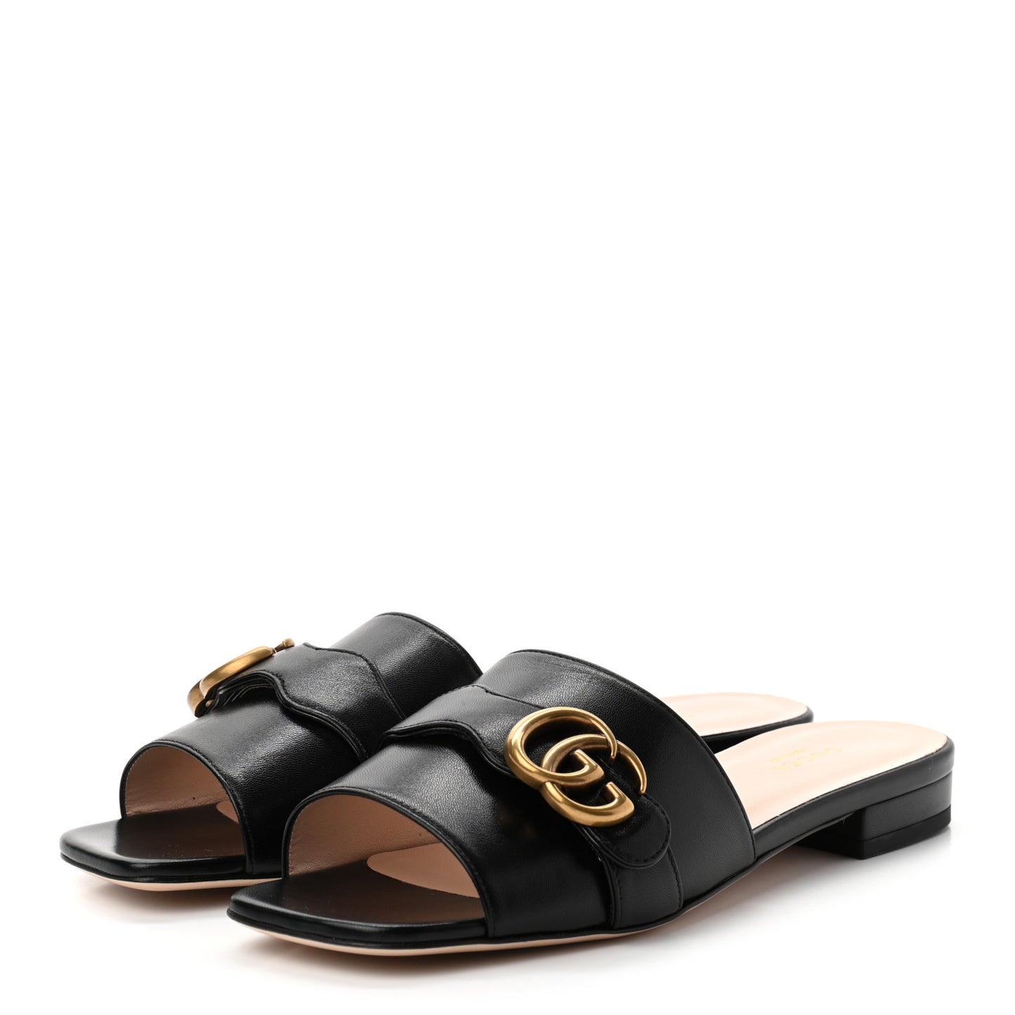 Malaga Kid GG Marmont Flat Slide Sandals 38.5 Black