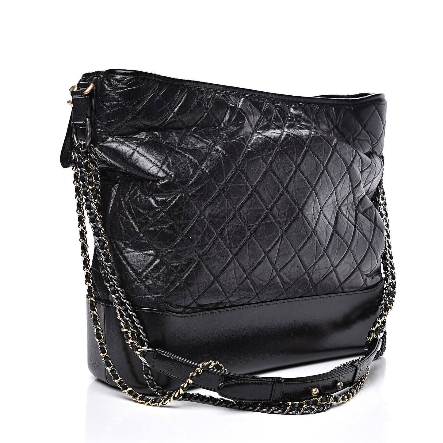 Aged Calfskin Quilted Maxi Gabrielle Hobo Black