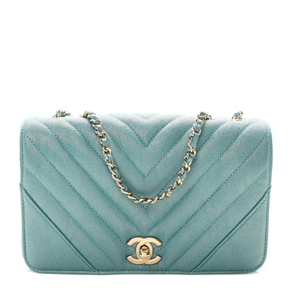 Chanel Metallic Caviar Chevron Quilted Small Statement Flap Turqouise 1 of 10