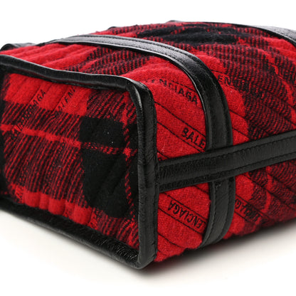 Balenciaga Wool Cuir Arena Plaid Diagonal Allover Logo Matelasse XS Bazar Shopper Tote Red Black 8 of 12
