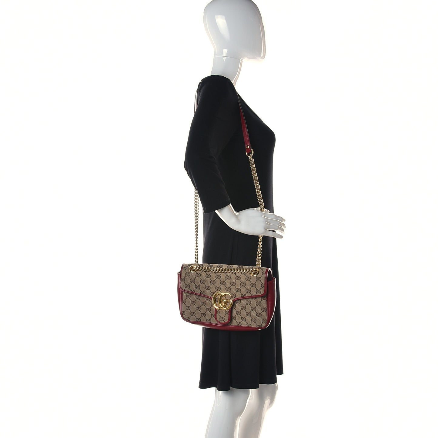 Monogram Azalea Calfskin Matelasse Diagonal Mini GG Marmont Shoulder Bag Beige Ebony New Cherry Red