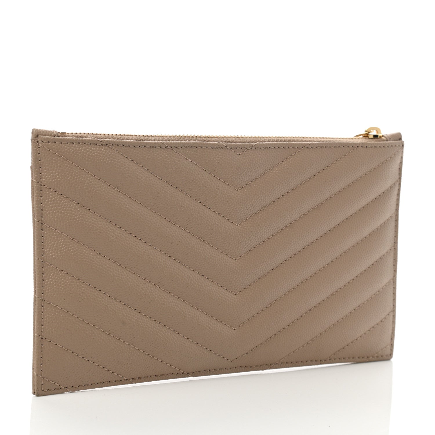Saint Laurent Grain De Poudre Chevron Monogram Bill Pouch Dark Beige 3 of 7