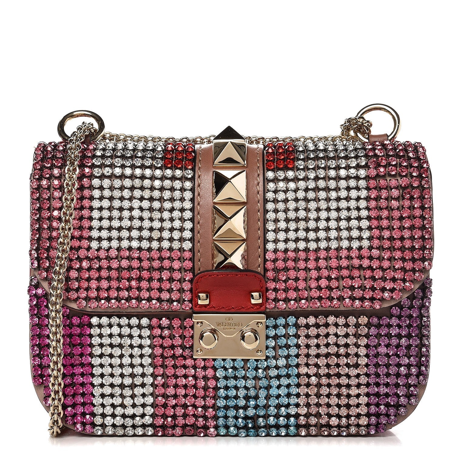 Valentino Garavani Vitello Crystal Embellished Small Glam Lock Rockstud Flap Multicolor 1 of 7