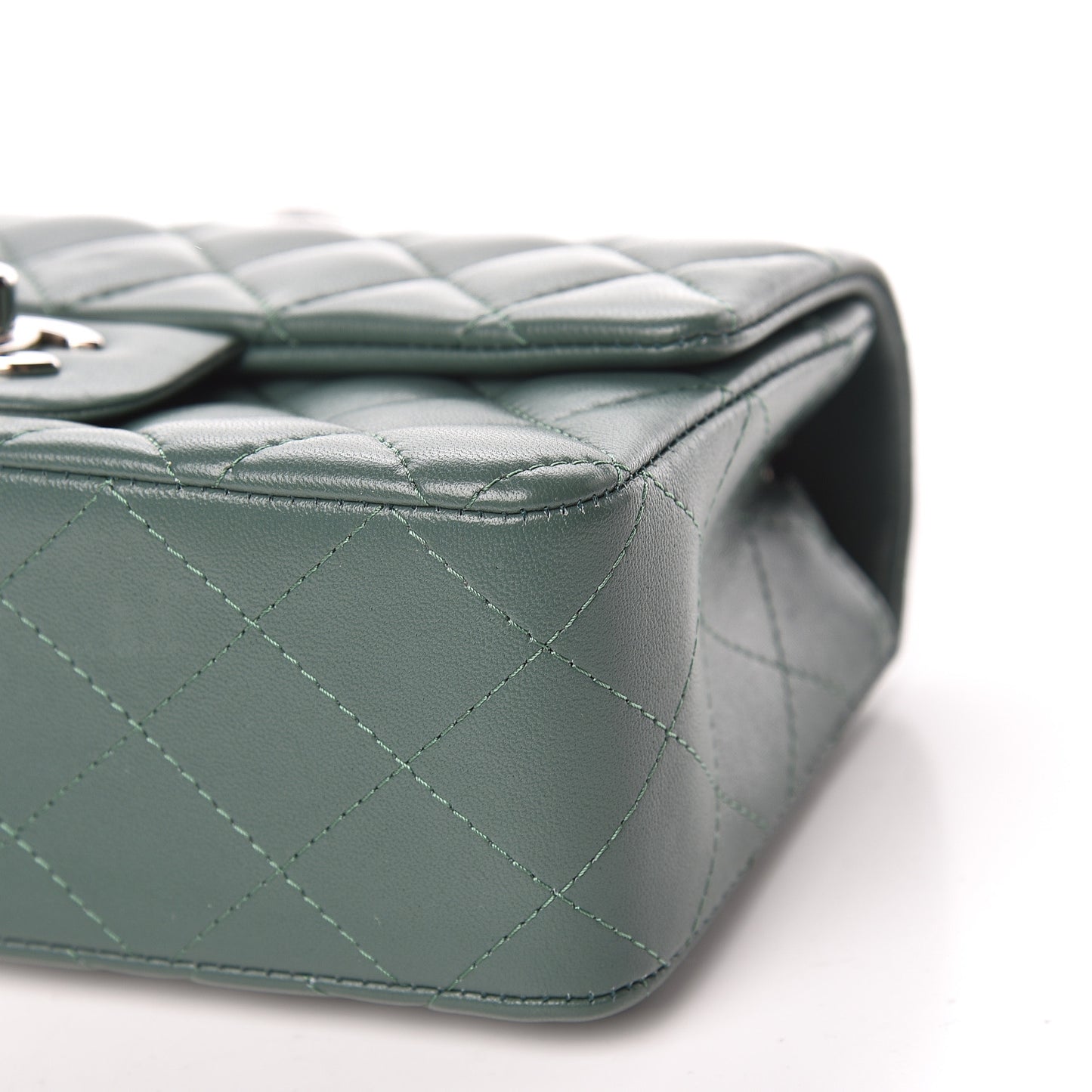 Lambskin Quilted Mini Rectangular Flap Green