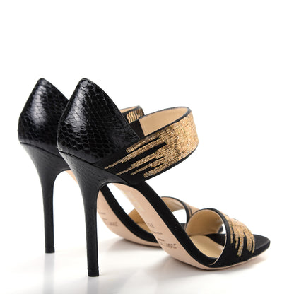 Jimmy Choo Sequins Elaphe Degrade Tallow Ankle Heels 38.5 Black Gold 4 of 10