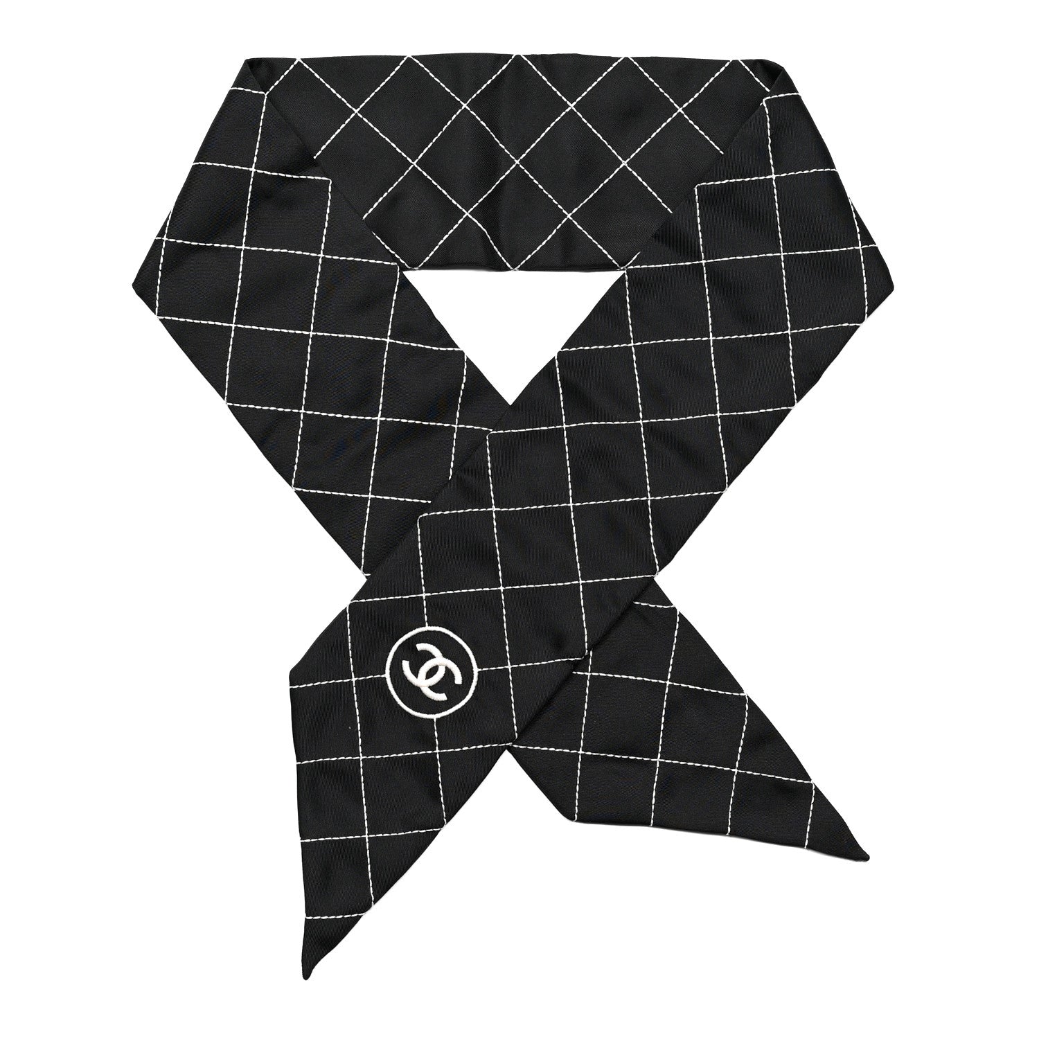 Chanel Silk Embroidered CC Bandeau Scarf Black White 1 of 3