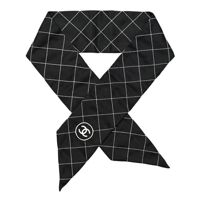 Chanel Silk Embroidered CC Bandeau Scarf Black White 1 of 3