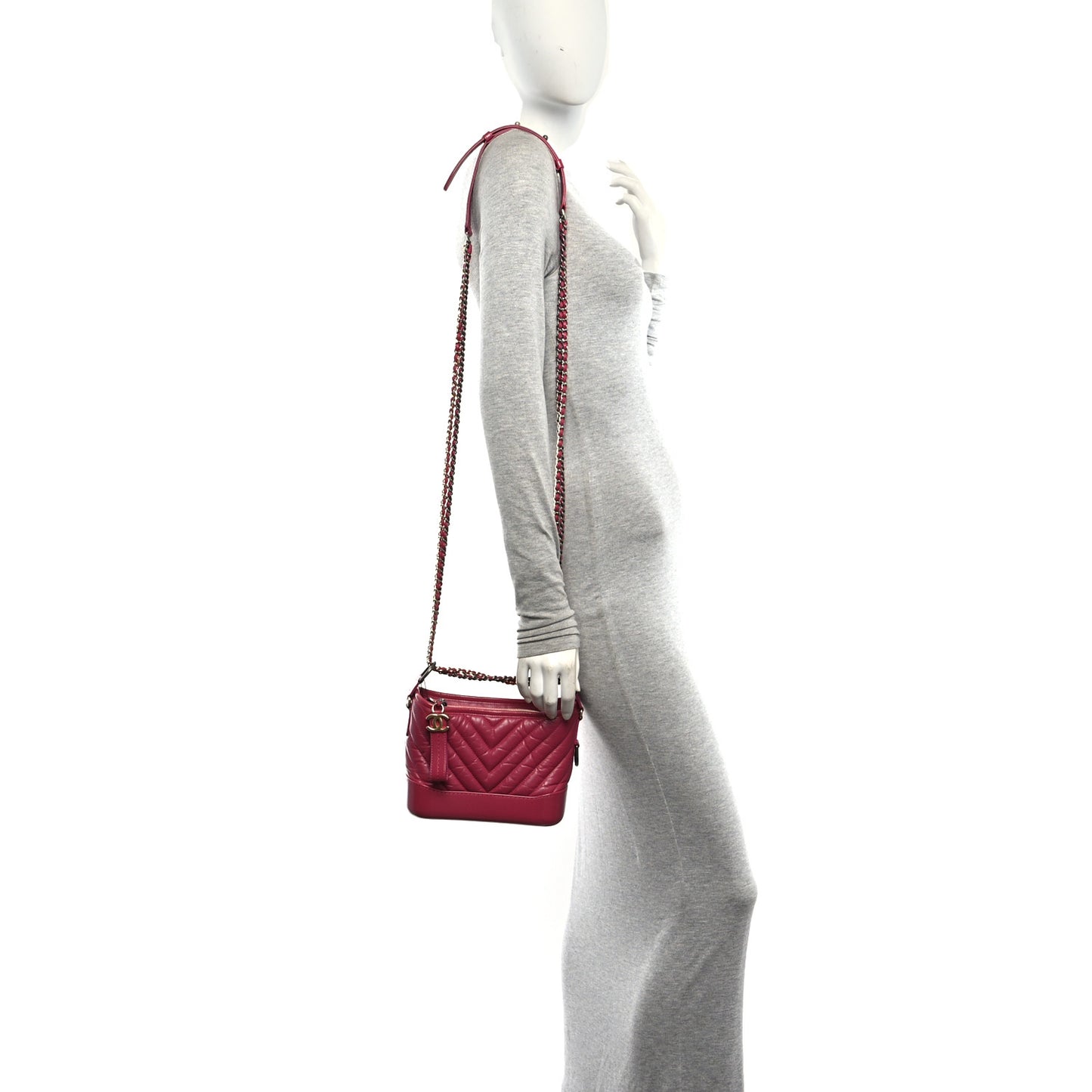 Aged Calfskin Chevron Quilted Small Gabrielle Hobo Dark Pink
