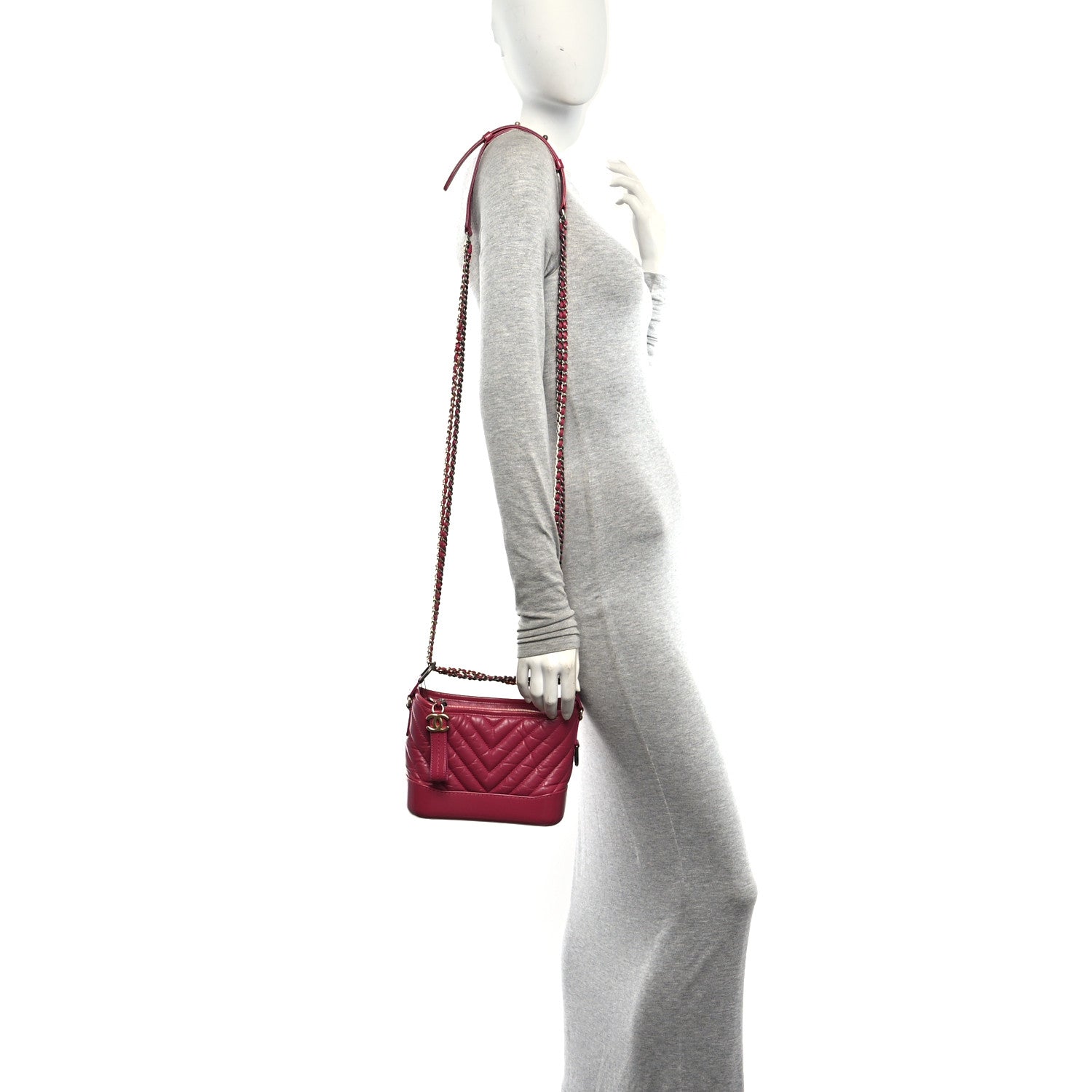 Chanel Aged Calfskin Chevron Quilted Small Gabrielle Hobo Dark Pink 2 of 10