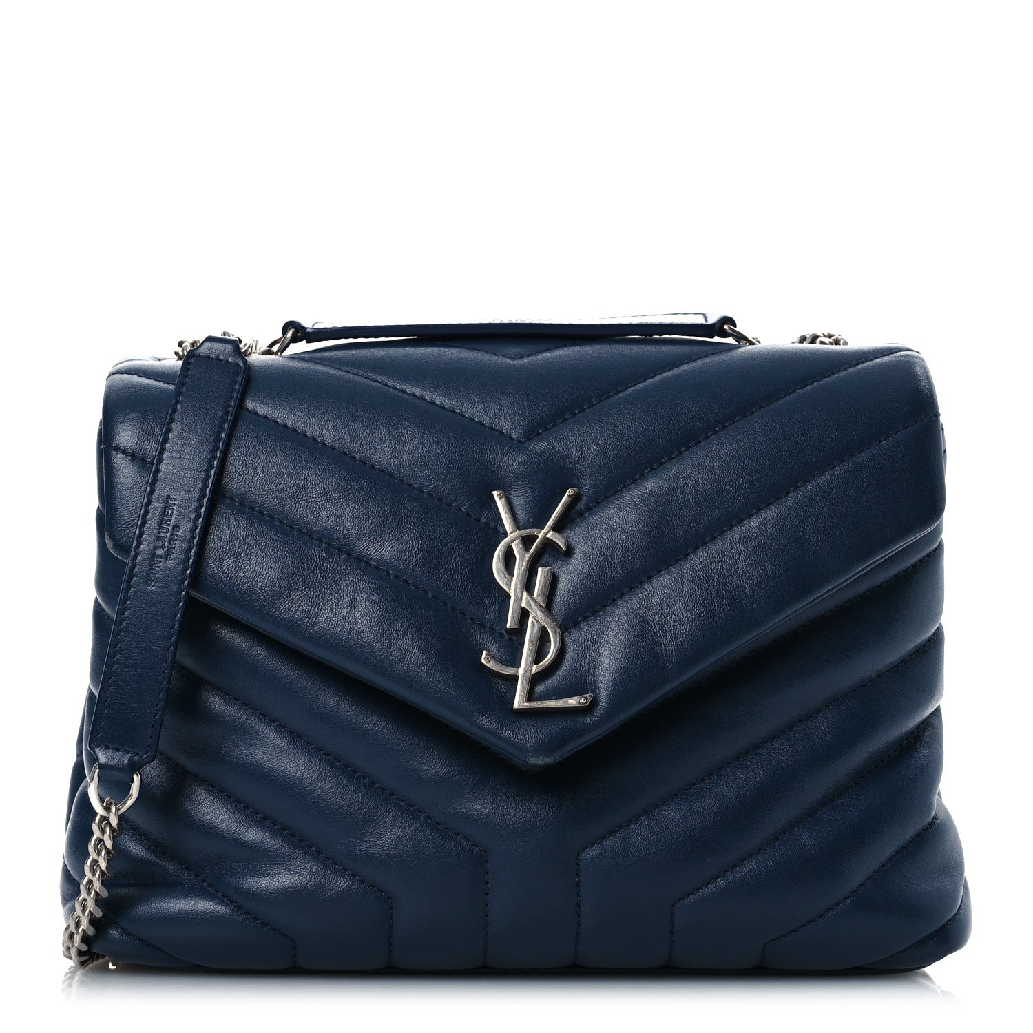 Saint Laurent Calfskin Y Quilted Monogram Small Loulou Chain Satchel Navy 1 of 18