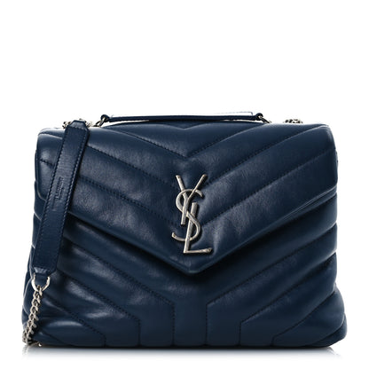Saint Laurent Calfskin Y Quilted Monogram Small Loulou Chain Satchel Navy 1 of 18