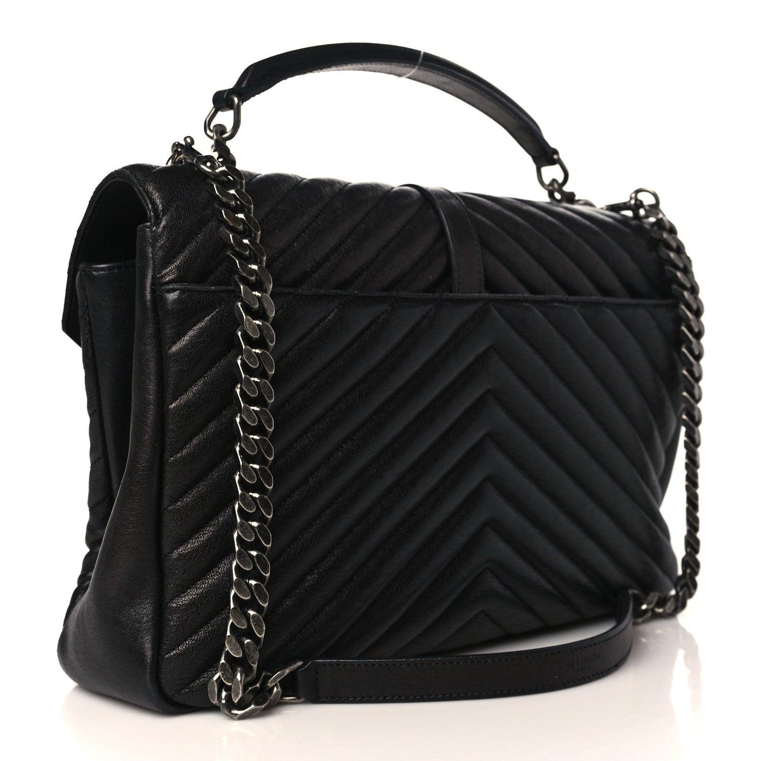 Saint Laurent Sheepskin Matelasse Chevron Monogram Large College Satchel Black 3 of 9
