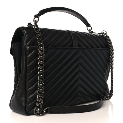 Saint Laurent Sheepskin Matelasse Chevron Monogram Large College Satchel Black 3 of 9